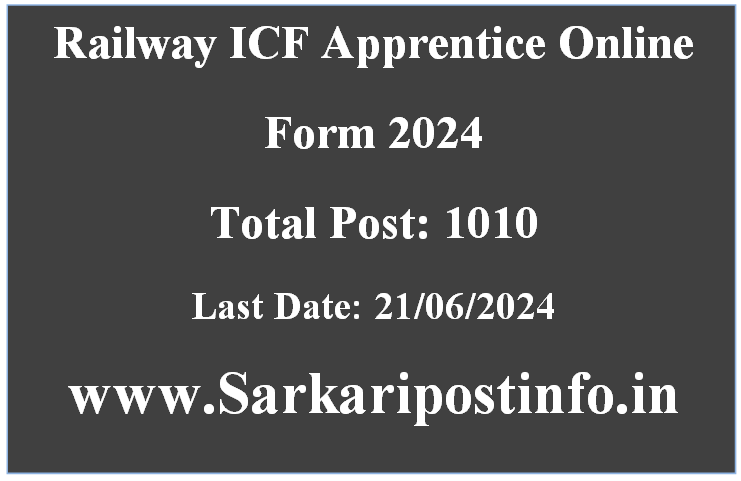 Railway ICF Apprentice Online Form 2024