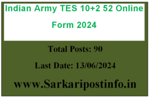 Indian Army TES 10+2 52 Online Form 2024