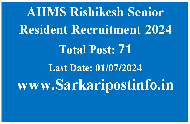 AIIMS Rishikesh Senior Resident Recruitment 2024