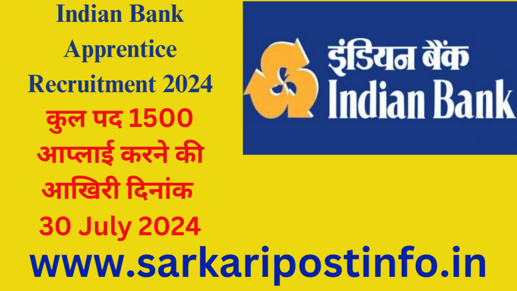 Indian Bank Apprentice Recruitment 2024