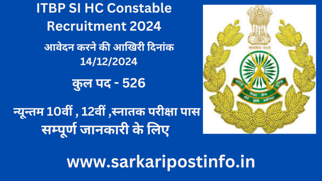 ITBP SI HC Constable Recruitment 2024