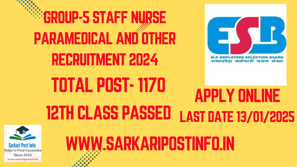 Group-5 Staff Nurse Paramedical and Other Recruitment 2024