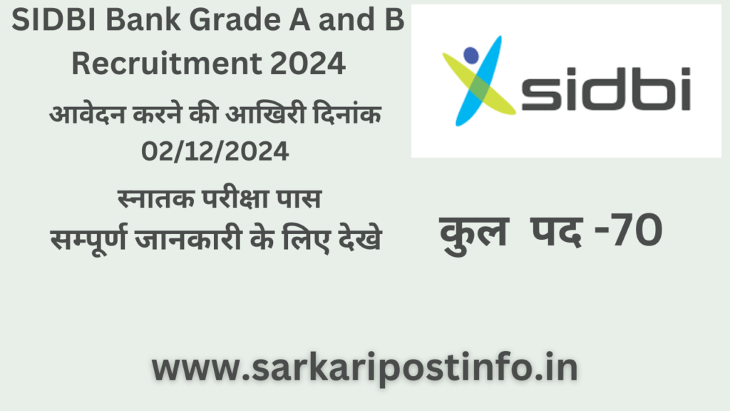 SIDBI Bank Grade A and B Recruitment 2024