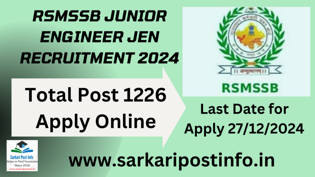 RSMSSB Junior Engineer JEN Recruitment 2024