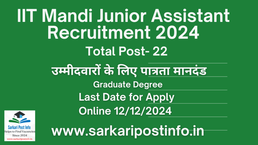 IIT Mandi Junior Assistant Recruitment 2024