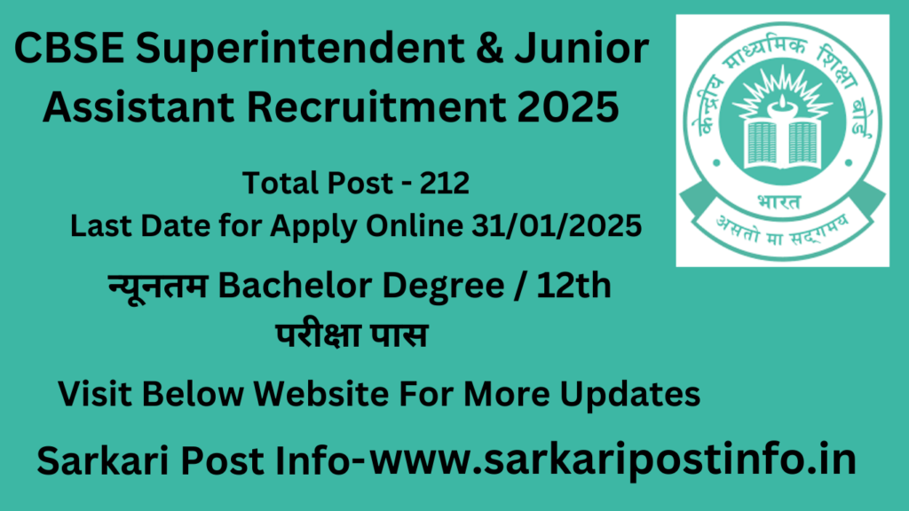 CBSE Superintendent and Junior Assistant Recruitment 2025