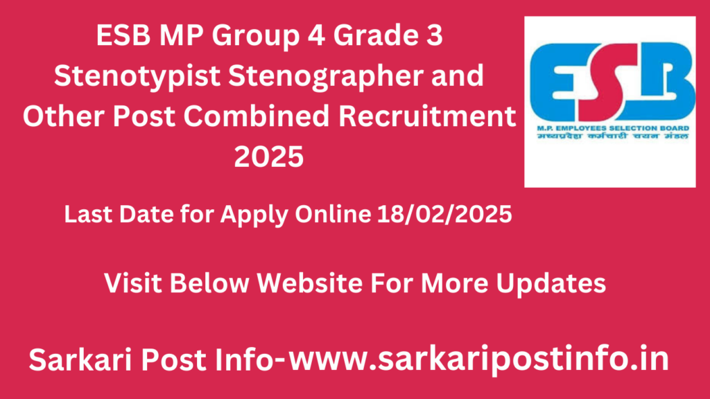 ESB MP Group 4 Grade 3 Stenotypist Stenographer and Other Post Combined Recruitment 2025