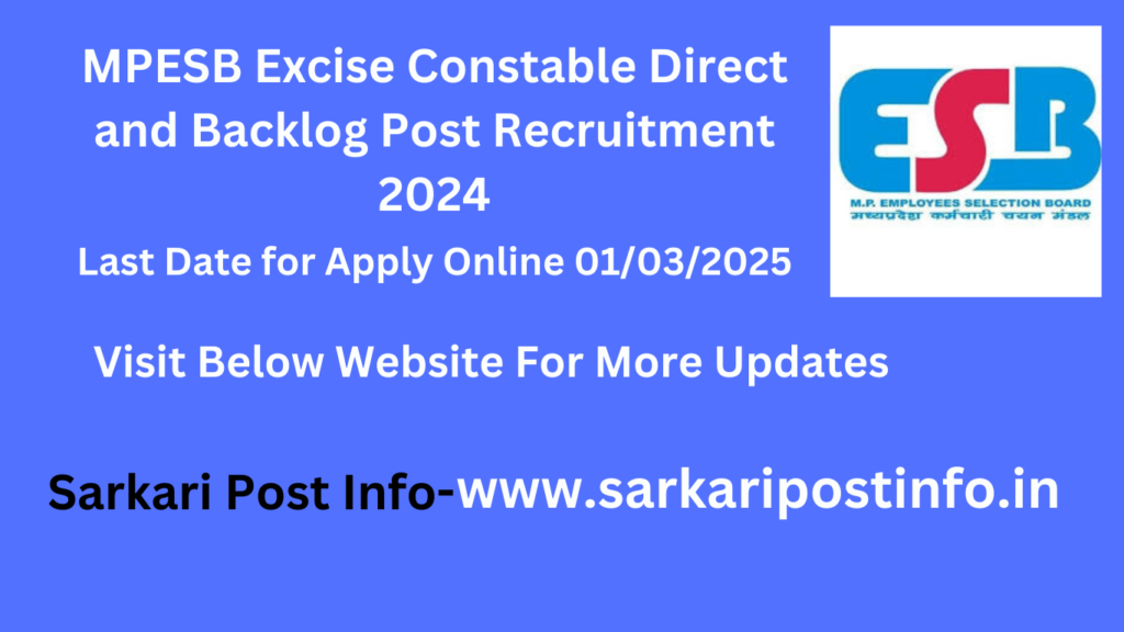 MPESB Excise Constable Direct and Backlog Post Recruitment 2024