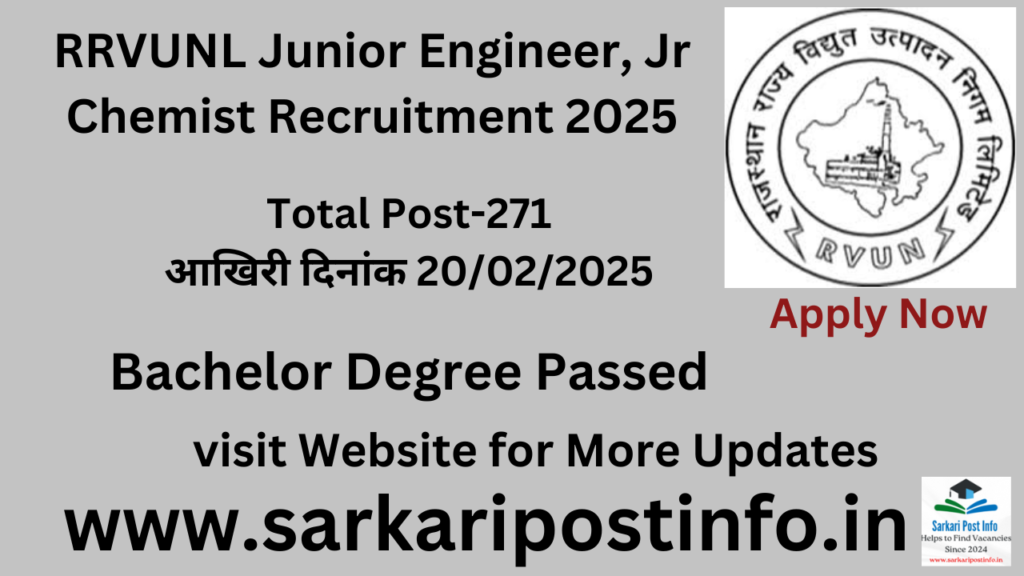 RRVUNL Junior Engineer Jr Chemist Recruitment 2025