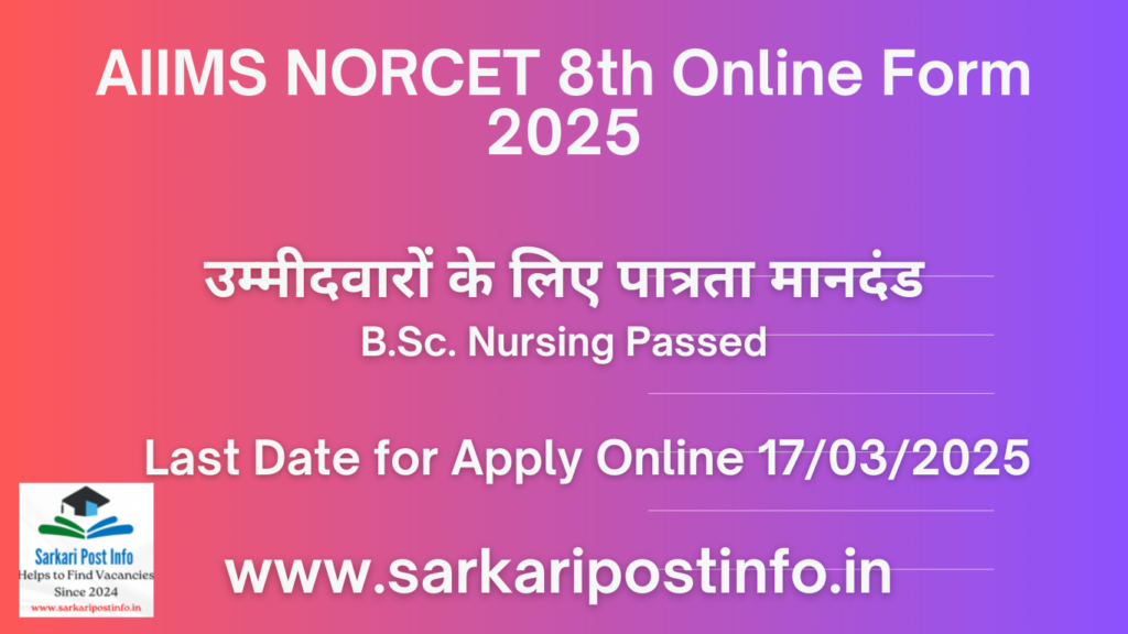 AIIMS NORCET 8th Online Form 2025