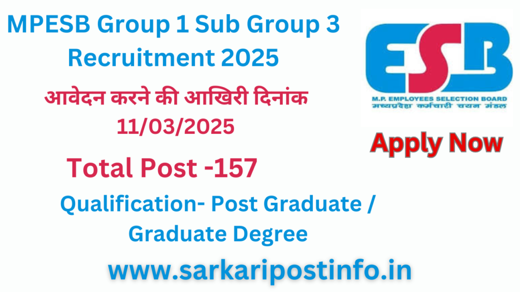 MPESB Group 1 Sub Group 3 Recruitment 2025