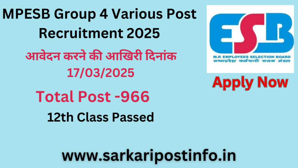 MPESB Group 4 Various Post Recruitment 2025