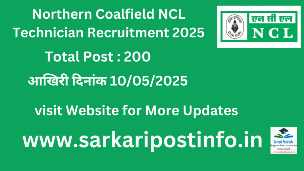 Northern Coalfield NCL Technician Recruitment 2025