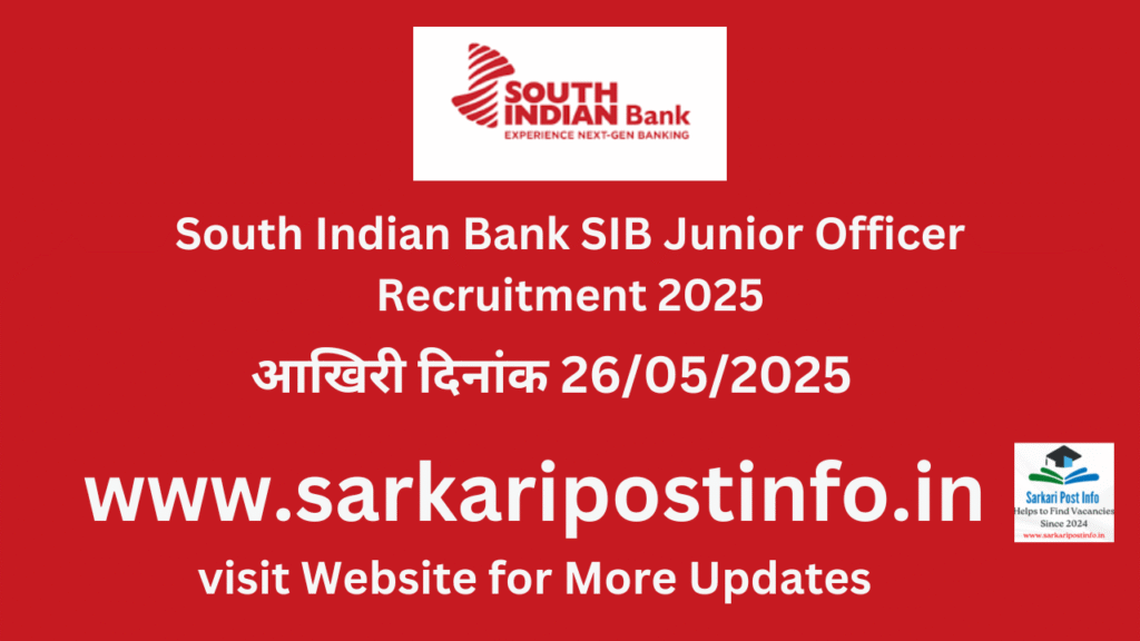 South Indian Bank SIB Junior Officer Recruitment 2025