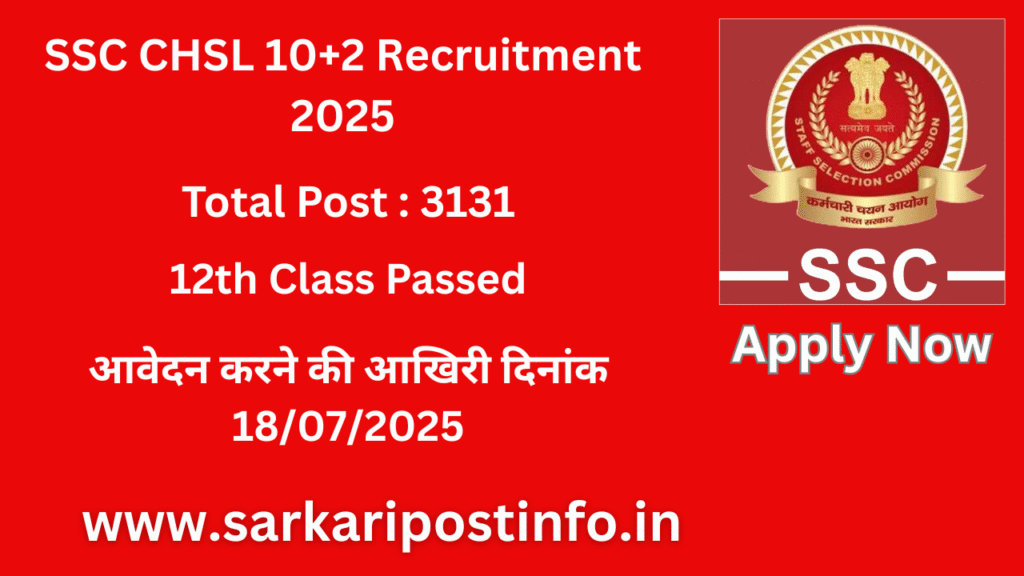 SSC CHSL 10+2 Recruitment 2025