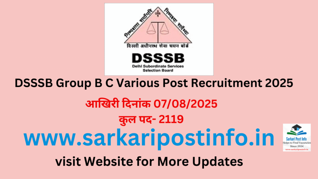 DSSSB Group B C Various Post Recruitment 2025