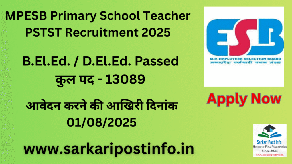 MPESB Primary School Teacher PSTST Recruitment 2025