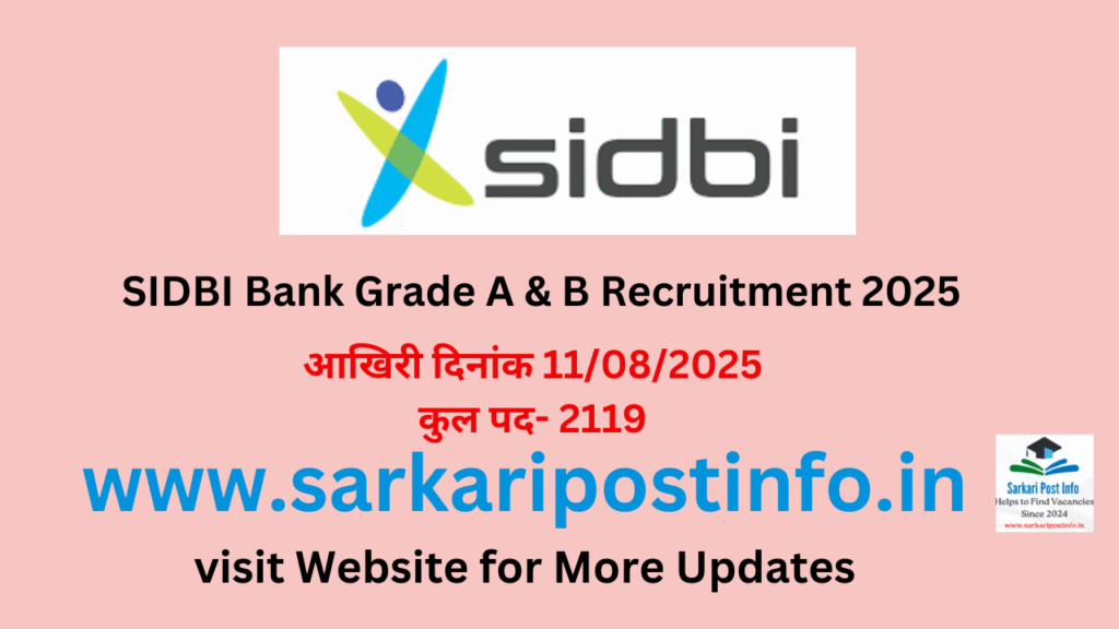 SIDBI Bank Grade A & B Recruitment 2025