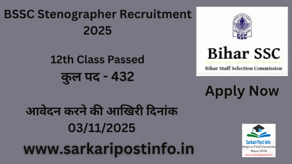 BSSC Stenographer Recruitment 2025