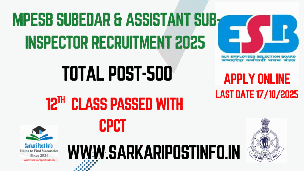 MPESB Subedar & Assistant Sub-Inspector Recruitment 2025