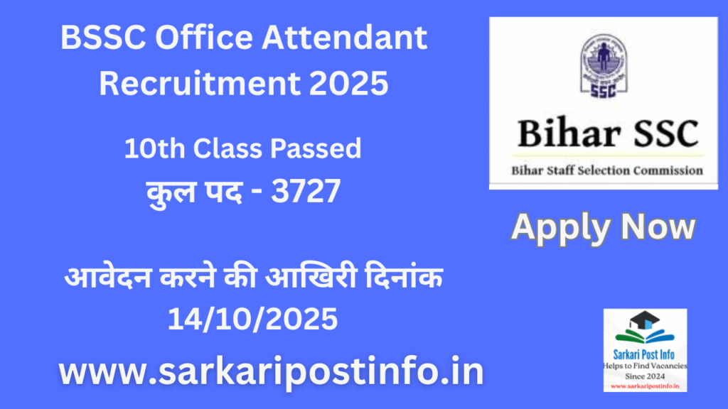 BSSC Office Attendant Recruitment 2025